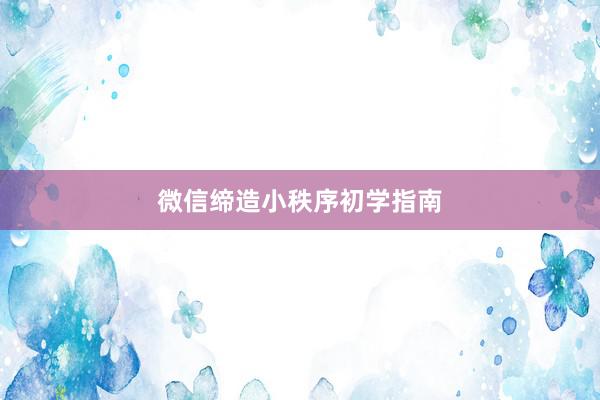 微信缔造小秩序初学指南